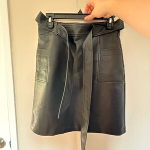 Bagatelle Black Leather Pencil Skirt with Belt